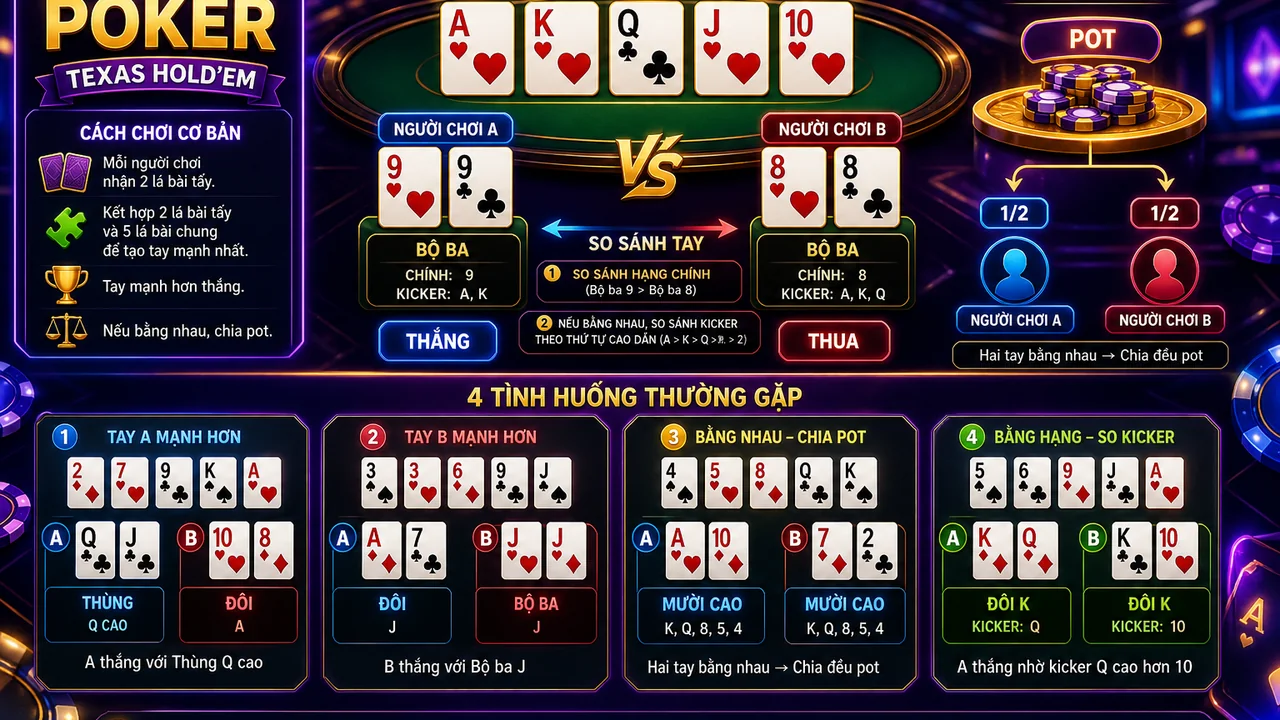 Khi nào poker phải chia pot? Giải thích Alo789 poker và cách đối chiếu tay bài