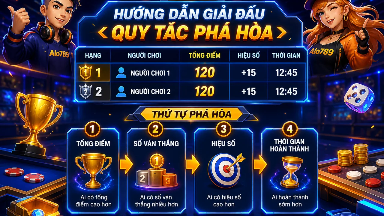 Hai người cùng điểm trên bảng đấu: Alo789 giải đấu cùng điểm tính thứ hạng thế nào?
