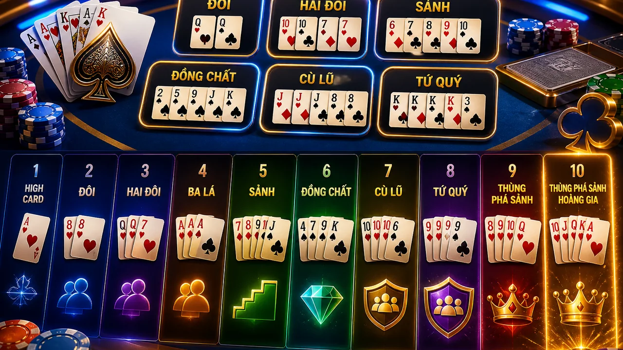 Đọc đúng từng lá: thuật ngữ poker Alo789 và thứ hạng tay bài dễ tra cứu
